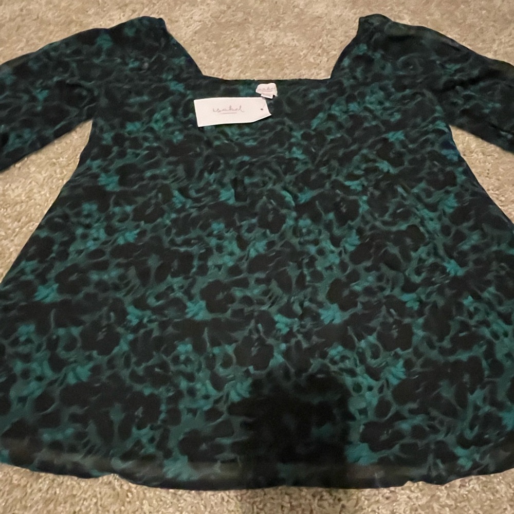 Isabel Maternity by Ingrid+Isabel Green and Black Maternity Blouse Large NWT